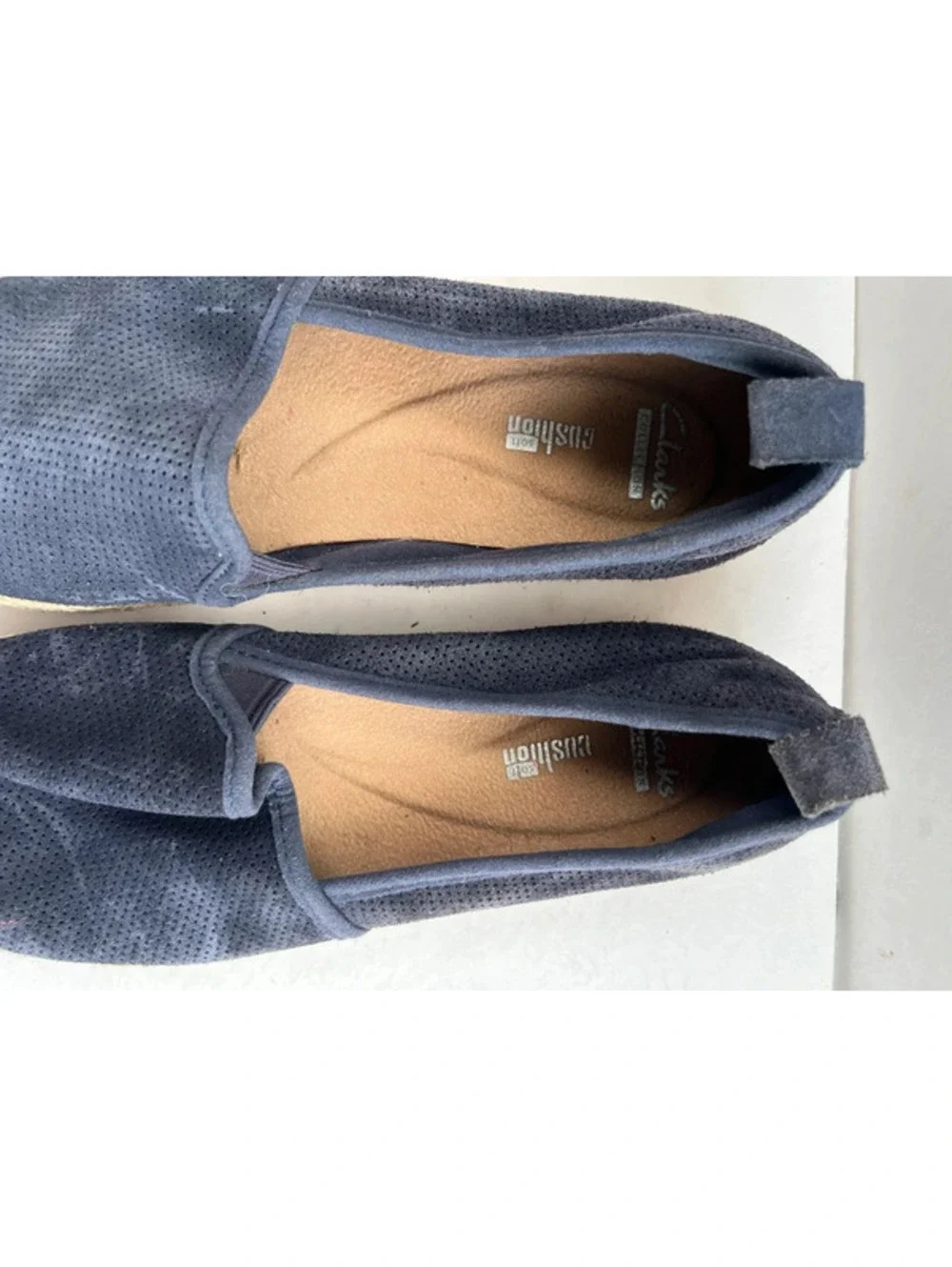 Clarks Azella Major Women's 8M Blue Suede Perforated Espadrille Slip-On Flats